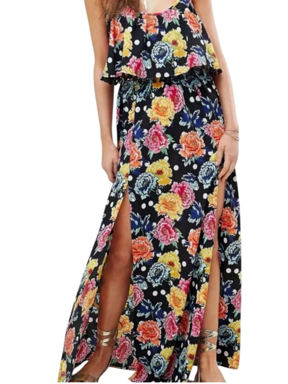 ASOS Black Floral Maxi Dress NWOT Bright Multi-Color Blooms Size 8 - Picture 3 of 11